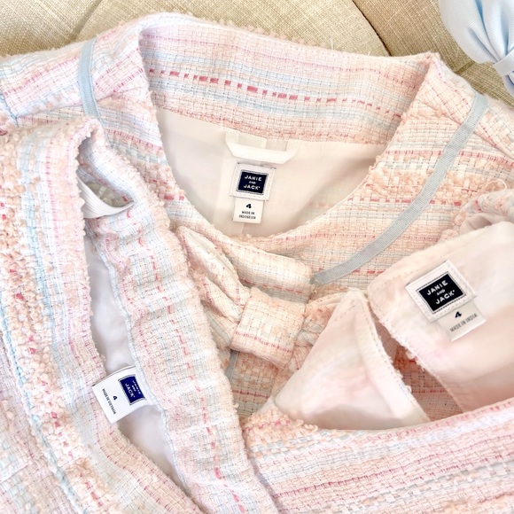 JANIE AND JACK Pink Blue Boucle Tweed 4 pcs Dress Set - Picture 3 of 6